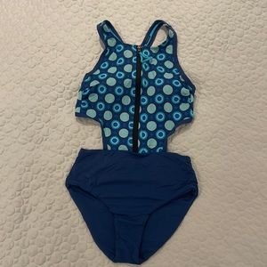 NWOT WAVE LIFE small one piece swim cutout front zipper high waist polka dot
